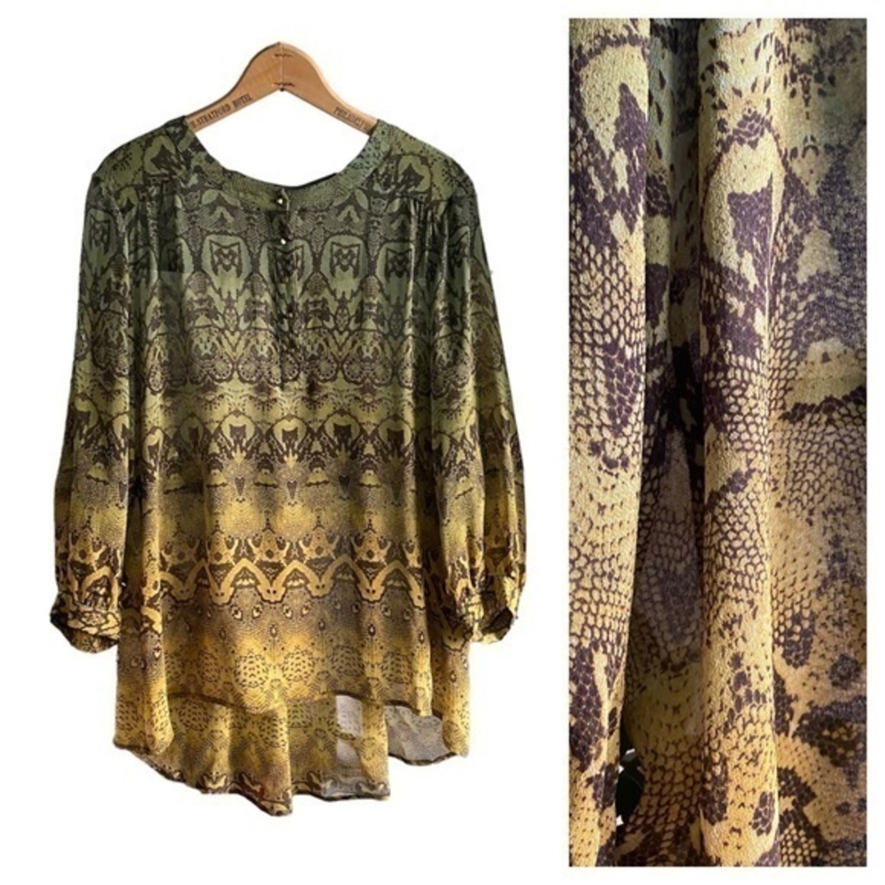 Anthropologie Gypsy 05 Silk Green Ombre Printed Top Small